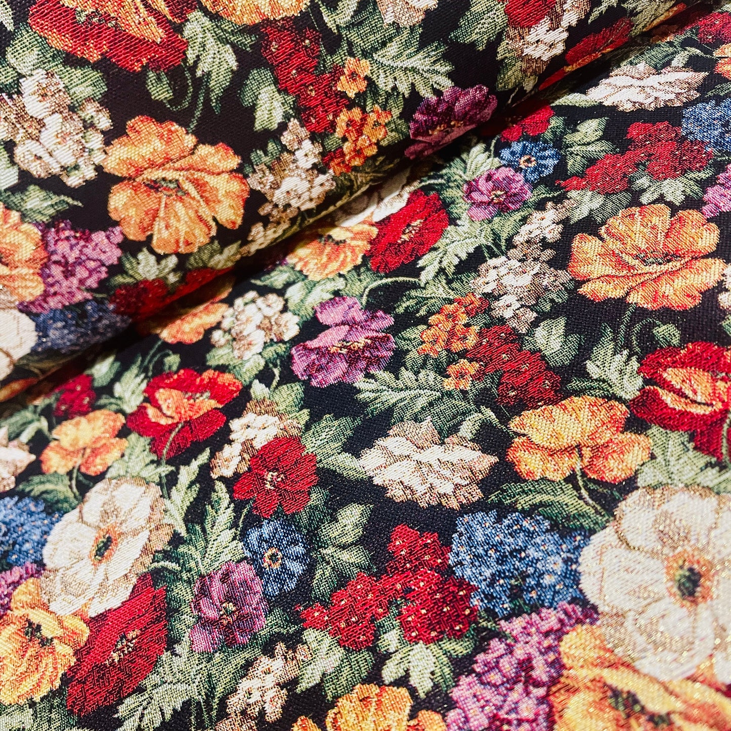 Image of tapestry - floral motif with gold accents 350 g/m² – available at Charlotte's Fabrics