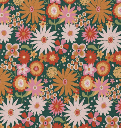 Premium 100% Baumwollstoff - Blumen auf Grün 115 g/m²