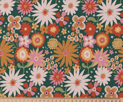 Premium 100% Baumwollstoff - Blumen auf Grün 115 g/m²