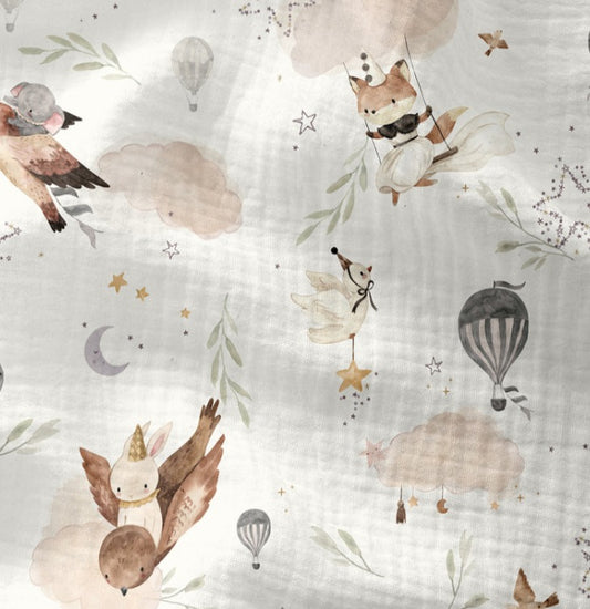 Musselin – Tiere und Luftballons 120 g/m²