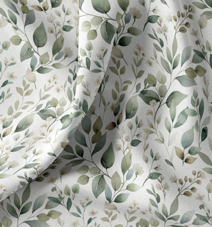 Premium 100 % Baumwollstoff – grüne Blätter 115 g/m²