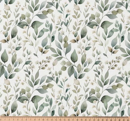 Tissu premium 100 % coton – feuilles vertes 115 g/m²