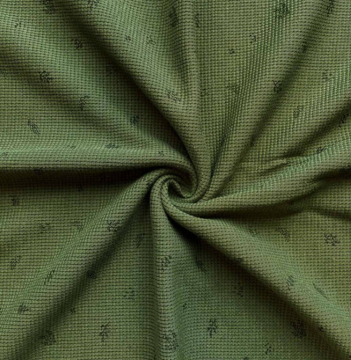 Jersey en coton gaufré – vert kaki à motif fin 220 g/m²