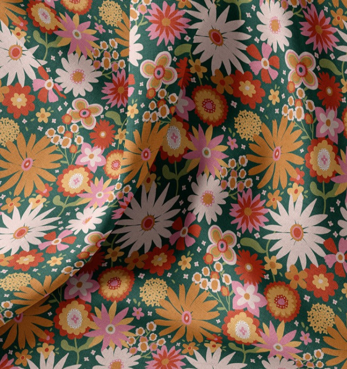 Premium 100% Baumwollstoff - Blumen auf Grün 115 g/m²