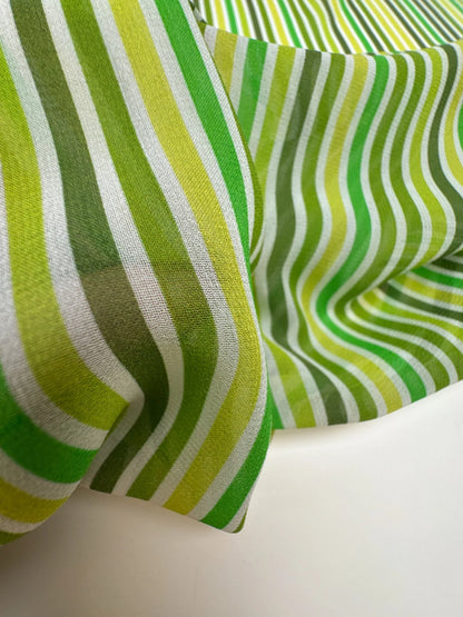 Image of Italian 100% silk crepe fabric - Green stripes - available online at Charlotte's Fabrics