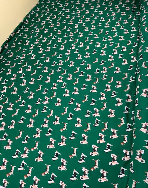 Image of Italian fabric, green-brown with print, 85 g/m2 – available at Šarlotes audumi