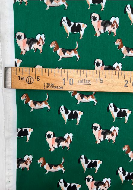Image of Italian fabric in green and brown with print, 85 g/m2 – available at Šarlotes audumi