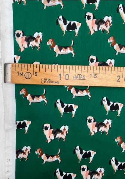Image of Italian fabric in green and brown with print, 85 g/m2 – available at Šarlotes audumi