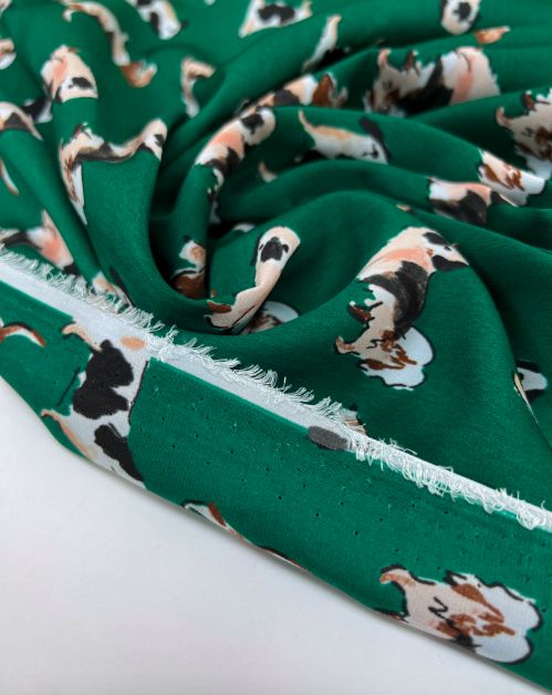 Image of Italian green-brown printed fabric 85 g/m2 – available at Šarlotes audumi