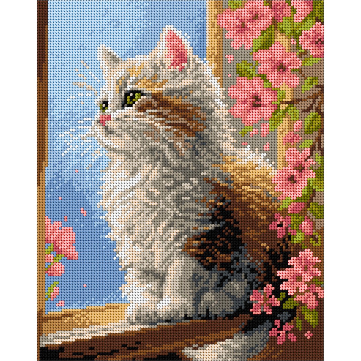 Image of MALVINA embroidery kit – Cat by the Window, 24 × 30 cm – available online at Šarlotes audumi
