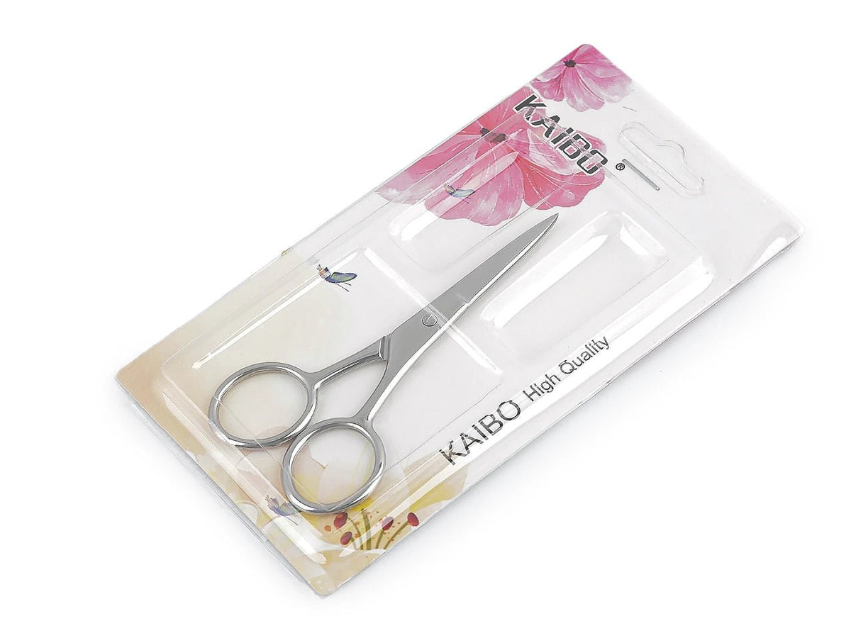 Image of 10 cm metal embroidery scissors with straight blades, available online at Šarlotes audumi