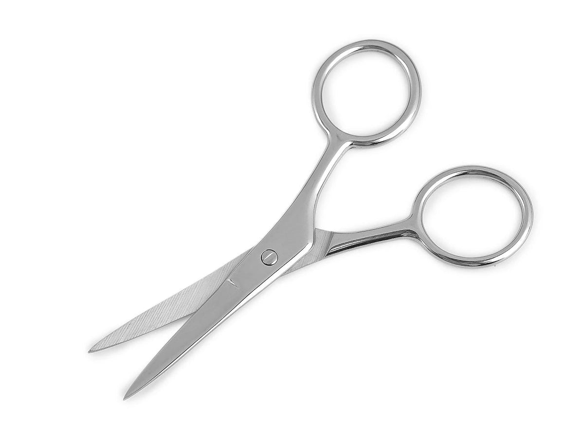 Image of 10 cm metal embroidery scissors with straight blades, available online at Šarlotes audumi