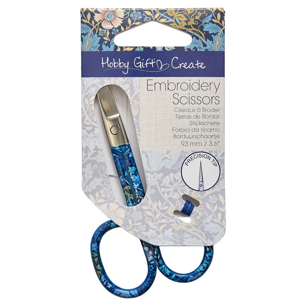 Image with embroidered scissors with a floral pattern, blue Hobby Gift – available at Šarlotes audumi