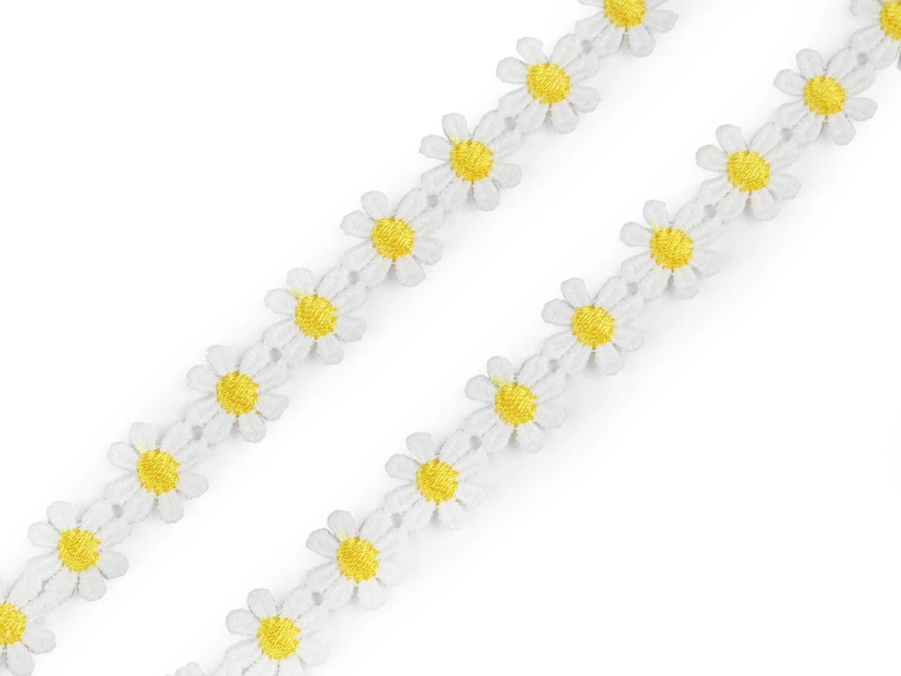 Bande décorative brodée marguerites 15 mm – disponible chez Šarlotes audumi