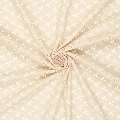 Tissu en coton brodé - broderie sur fond beige 115g/m²