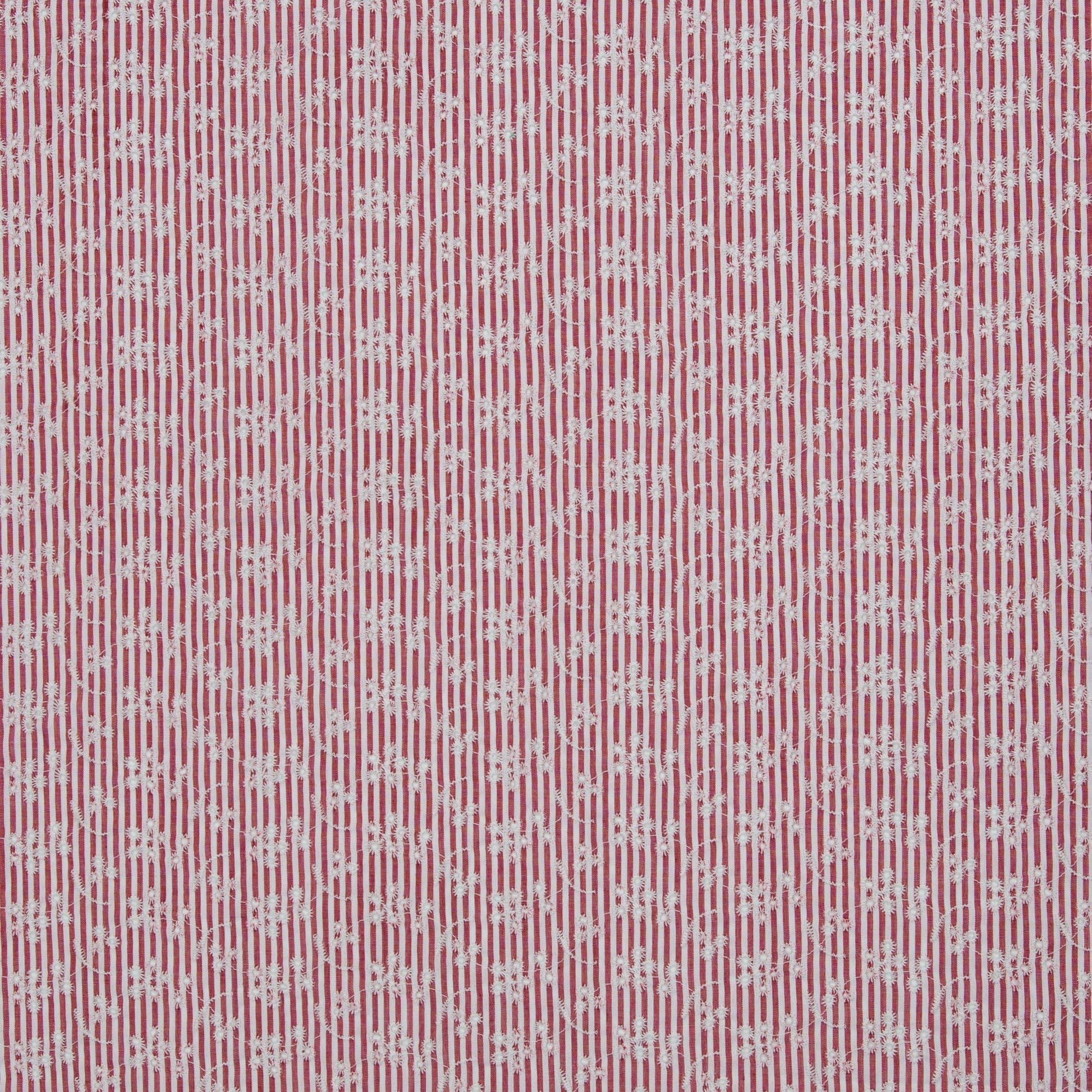 Image de tissu en coton brodé - motif fleuri à rayures 120 g/m² – disponible chez Šarlotes audumi