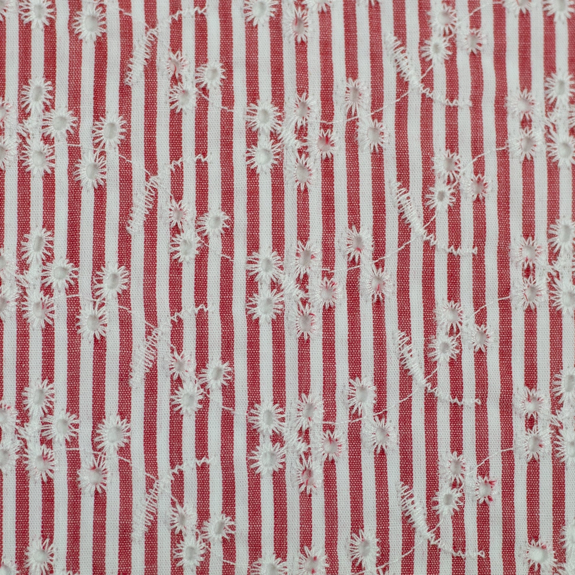 Tissu en coton brodé, motif fleuri à rayures, 120 g/m² – disponible chez Šarlotes audumi