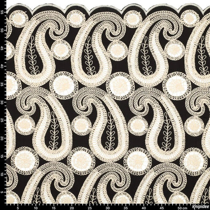 Tissu en coton brodé - fleurs sur fond noir 270 g/m²