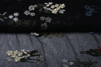 Image of embroidered tulle with flowers 100 - 150 g/m² – available at Šarlotes audumi