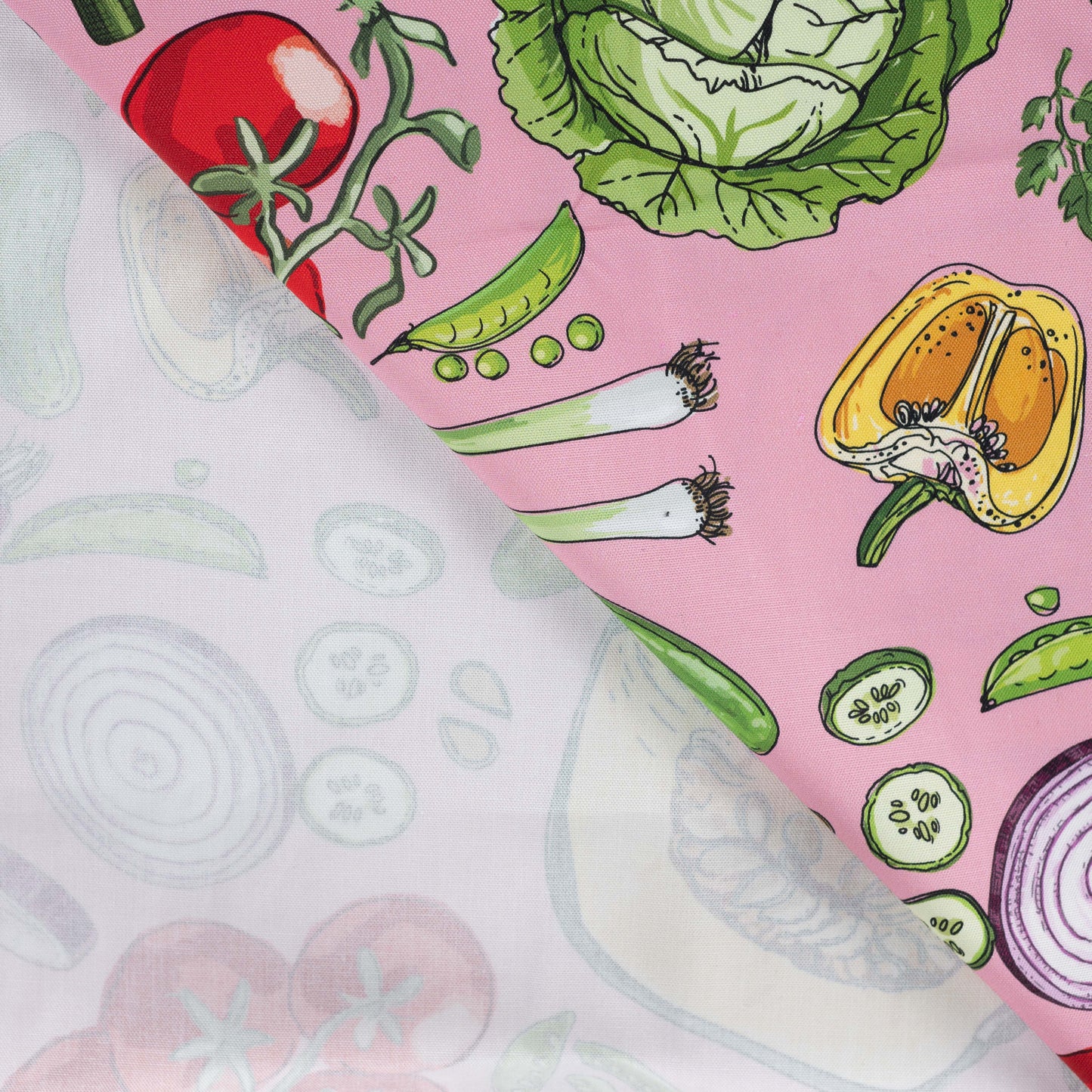 Canvas fabric - vegetables on pink 200 g/m²