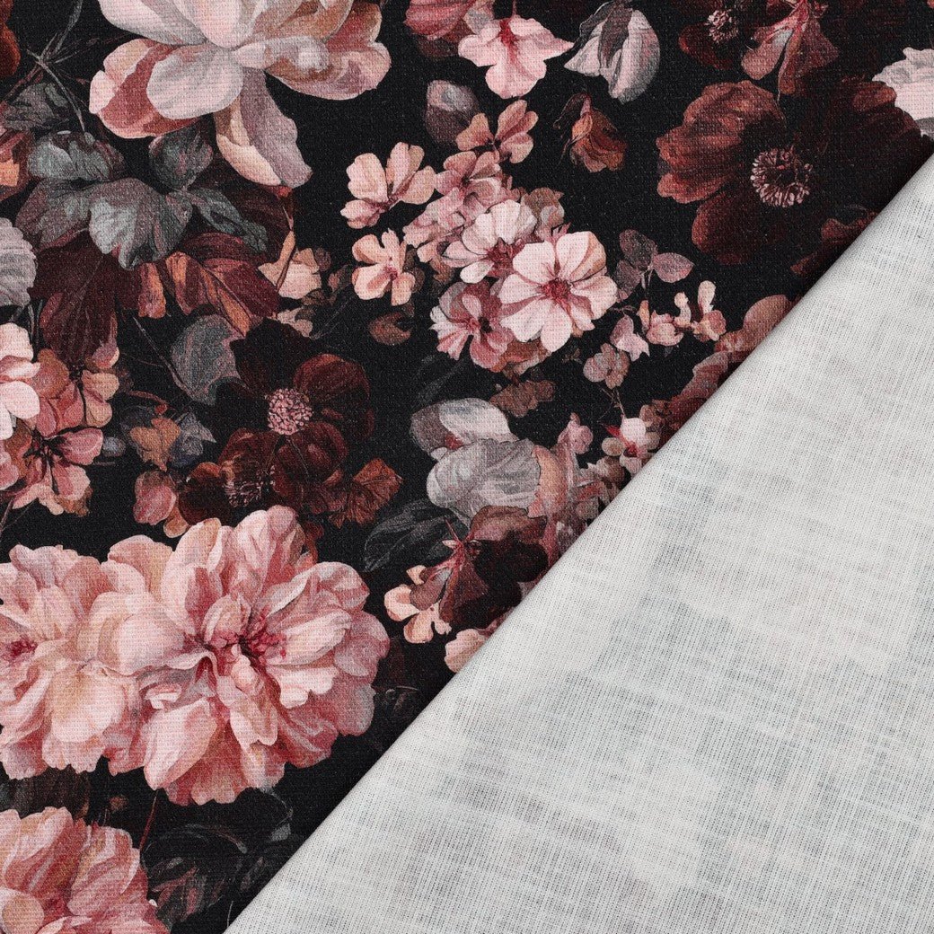 Tissu canevas à roses bordeaux 250 g/m² – disponible chez Šarlotes audumi