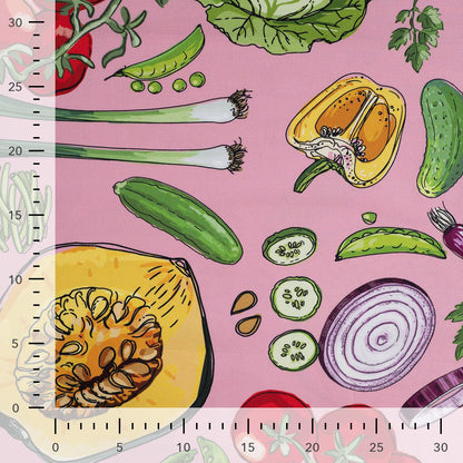 Image of canvas fabric - vegetables on pink 200 g/m² – available at Šarlotes audumi