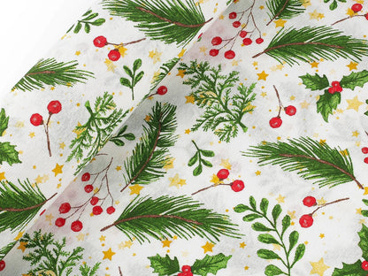 Image of canvas fabric – cranberries and spruce branches – available online at Šarlotes audumi