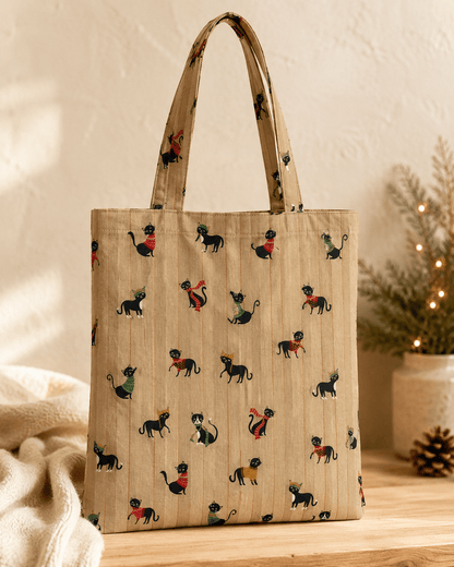 Image of canvas fabric cats in scarves – available online at Šarlotes audumi