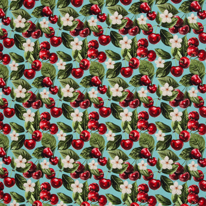 Canvas fabric with cherries 230 g/m² – available at Šarlotes audumi