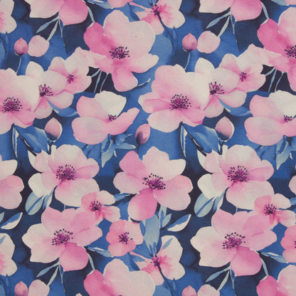 Canvas fabric - pink flowers 200 g/m²