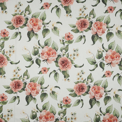 Tissu canvas - roses sur fond blanc 225 g/m²