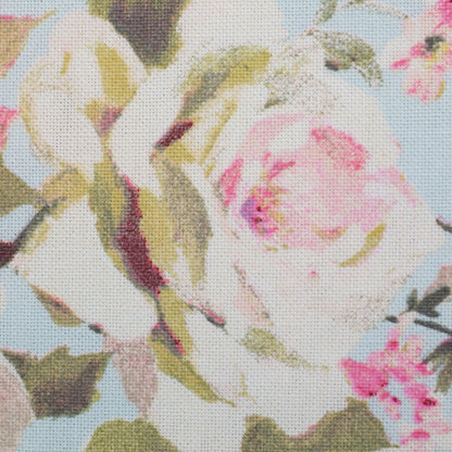 Canvas fabric with roses on a light blue background 200 g/m²