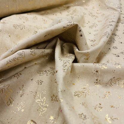 Image avec tissu canvas - feuilles dorées sur fond clair 175 g/m² – disponible chez Šarlotes audumi