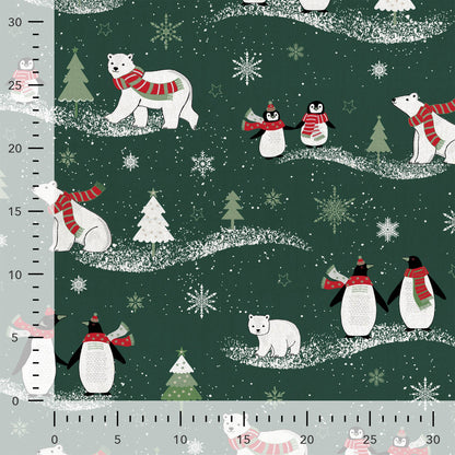 Image with canvas fabric and Christmas motif on dark green – available online at Šarlotes audumi