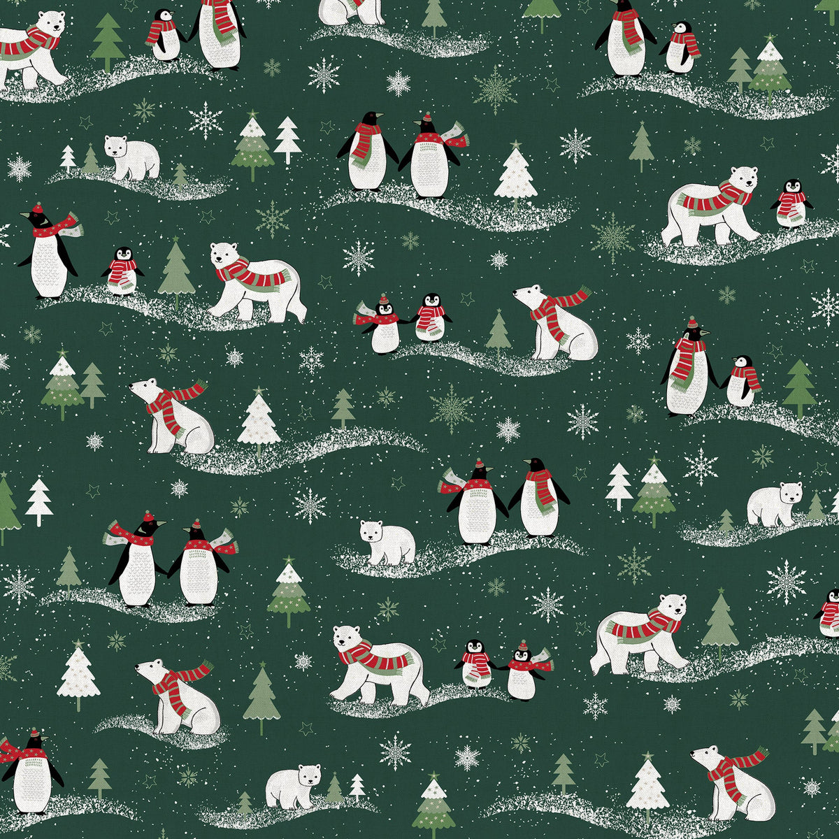 Image of canvas fabric with a Christmas motif on dark green – available online at Šarlotes audumi