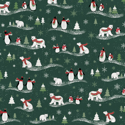 Image of canvas fabric with a Christmas motif on dark green – available online at Šarlotes audumi