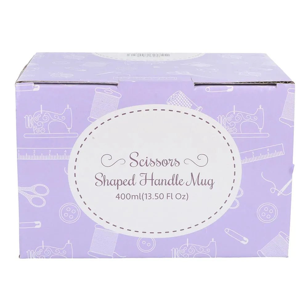 Image of a ceramic mug “Sew Tasty” with scissors | 500 ml – available at Charlotte's Fabrics