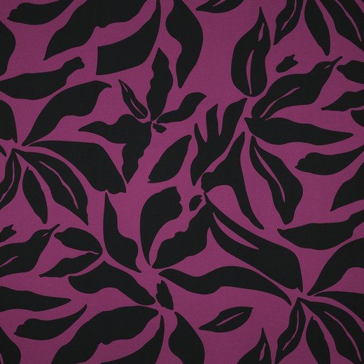 Image of dress fabric with elastane - multicolored pattern on a purple background 80 g/m² – available at Šarlotes audumi