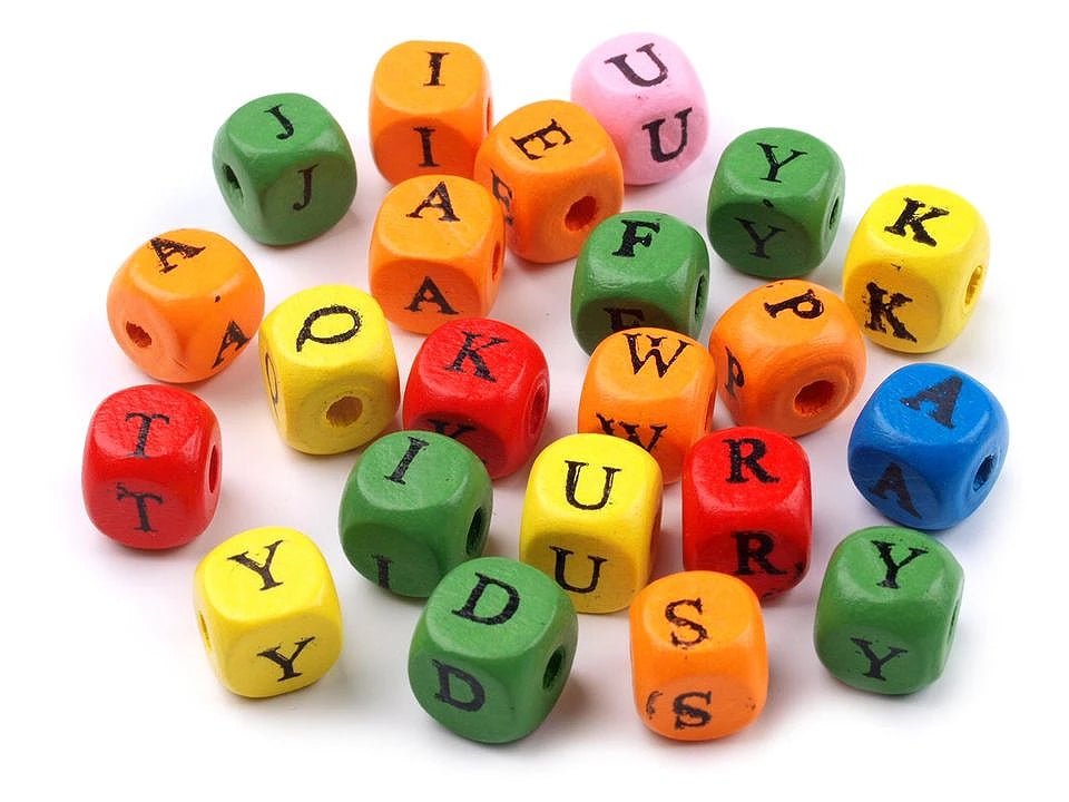 Image of wooden beads with letters, 10×10 mm|20 g. – available at Charlotte's Fabrics