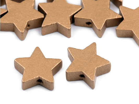Image de perles en bois – étoiles métalliques Ø19 mm – disponible en ligne chez Šarlotes audumi
