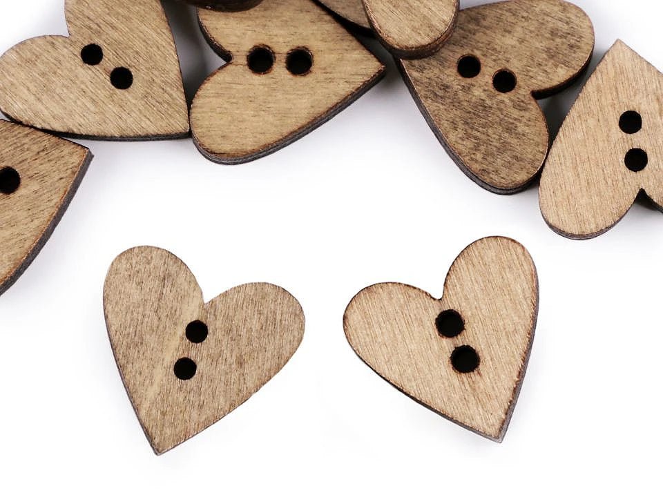 Image of wooden buttons 18 x 19 mm - heart | in various shades – available at Šarlotes audumi