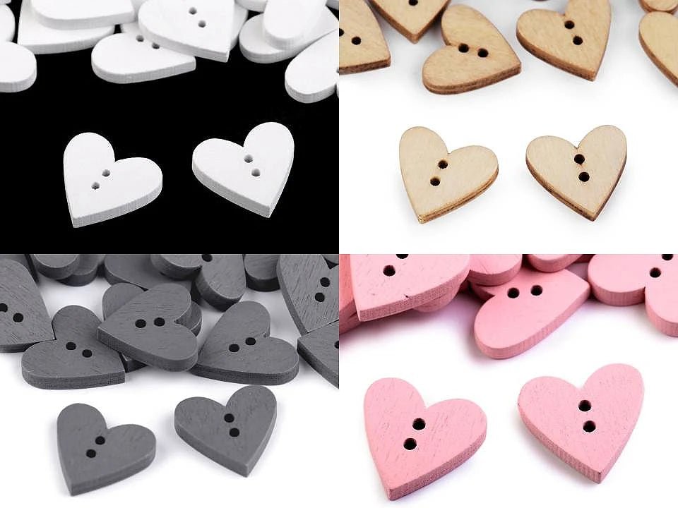 Image of wooden buttons 18 x 19 mm - heart| various shades – available at Šarlotes audumi