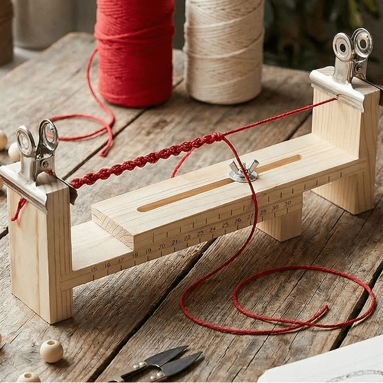 Image of a wooden loom for weaving bracelets – available from Šarlotes audumi