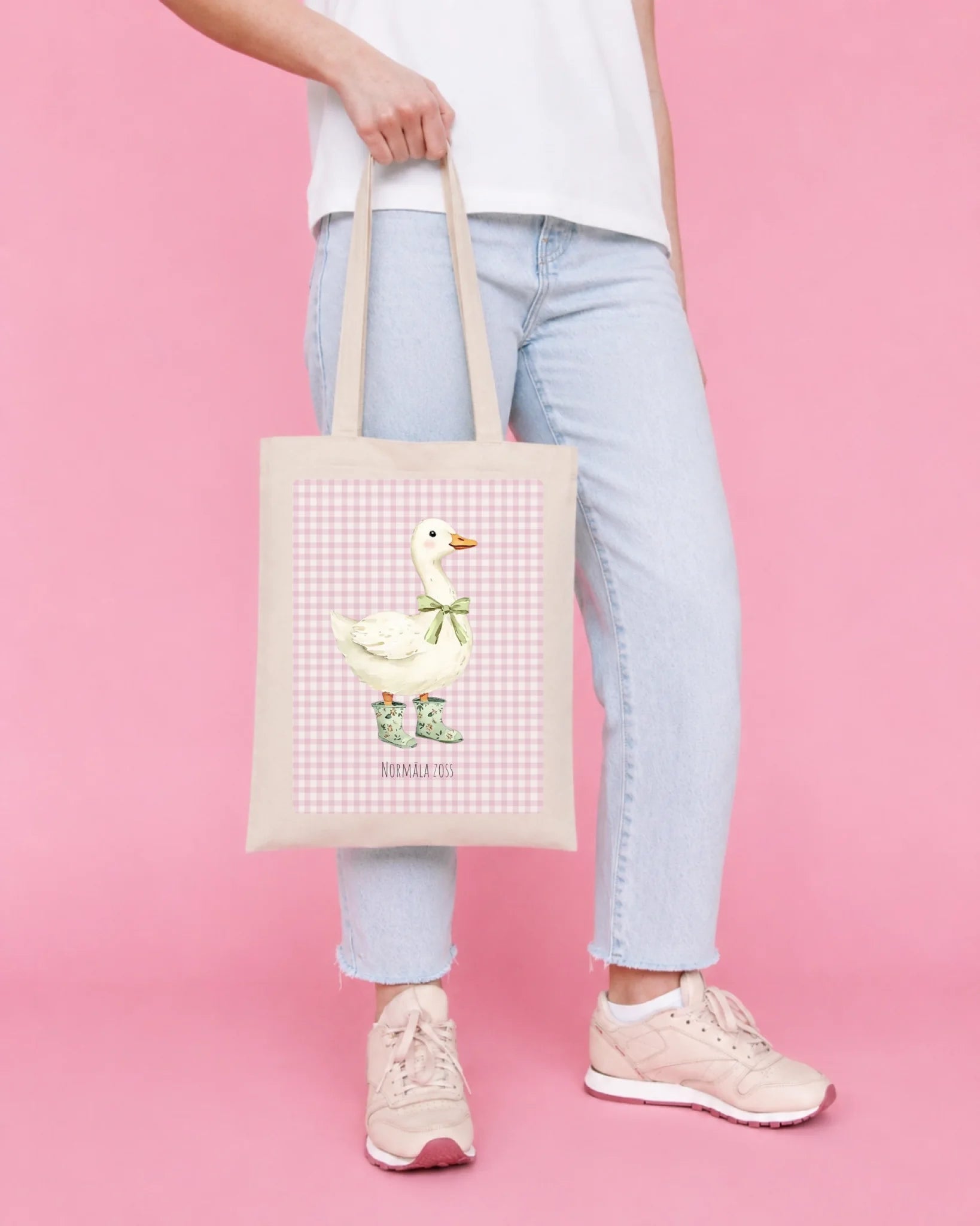 Sac en tissu de coton « Normāla zoss » disponible en ligne chez Šarlotes audumi
