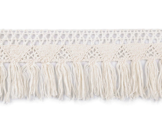 Image of cotton fringe with lace – 70 mm, ecru – available at Šarlotes audumi