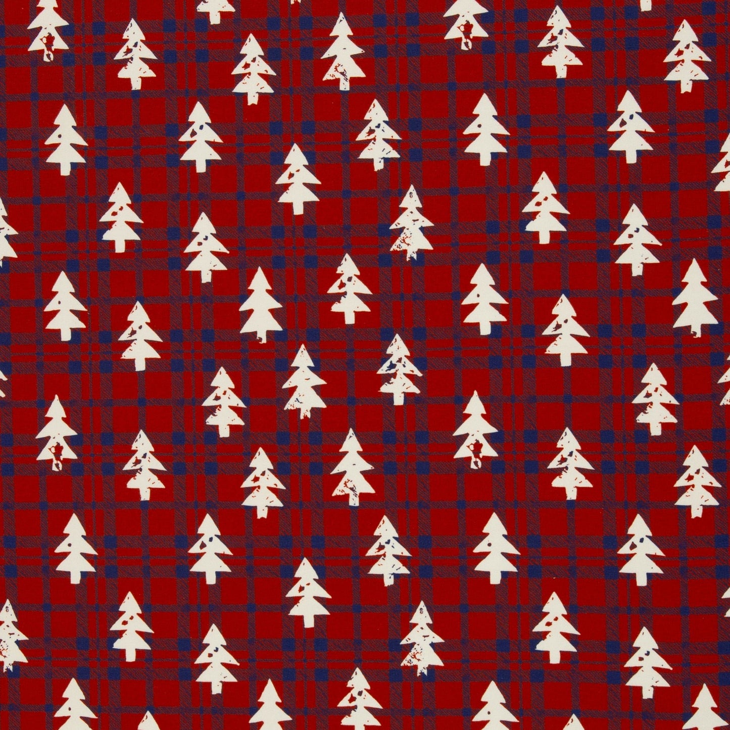 Cotton loop-knit with insulation - fir trees and checks 280 g/m²