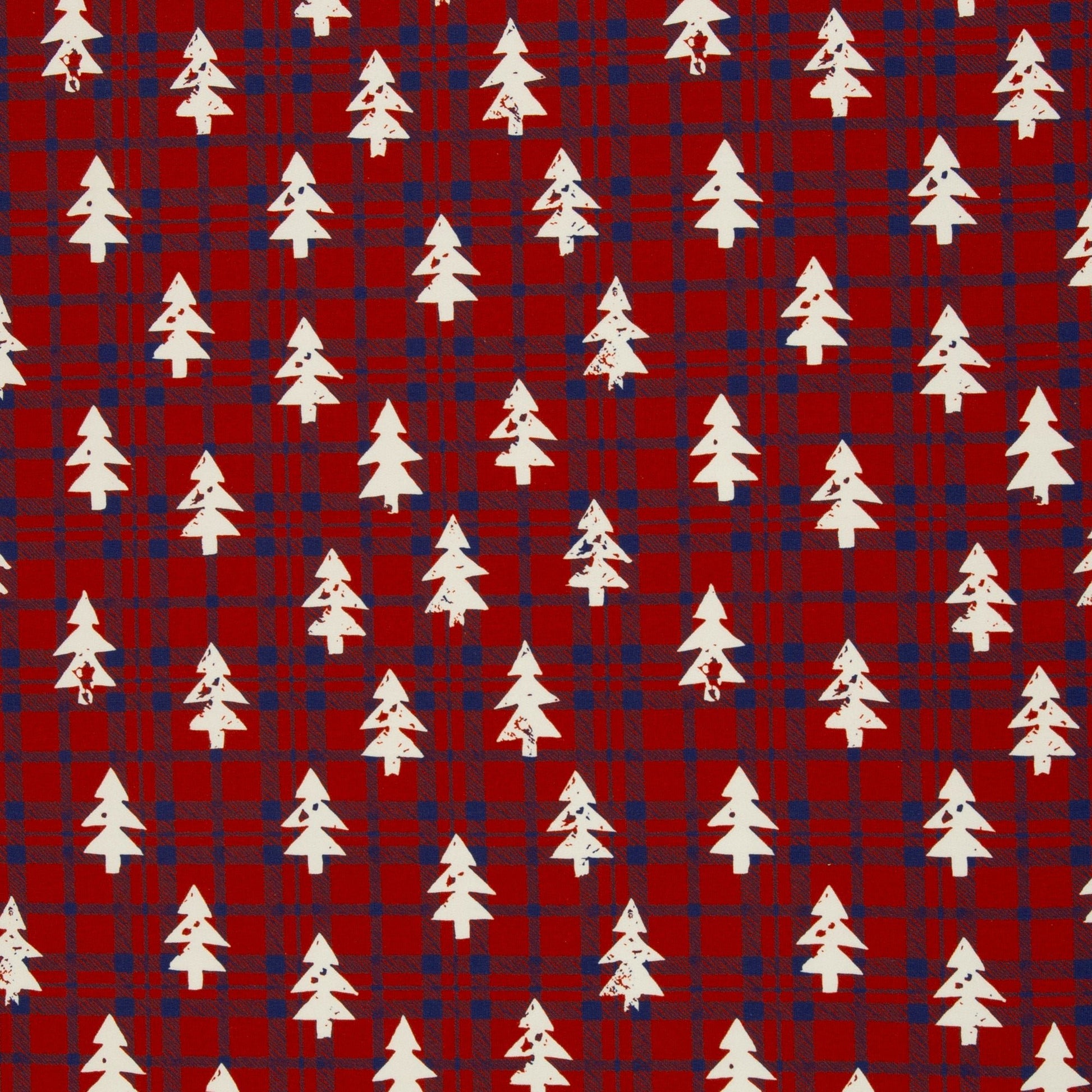 Cotton loop-knit with insulation - fir trees and checks 280 g/m²