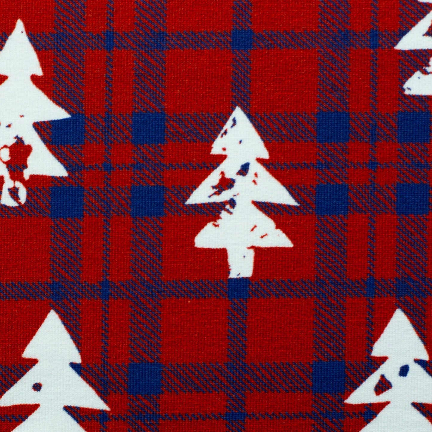 Cotton loop-knit with insulation - fir trees and checks 280 g/m²
