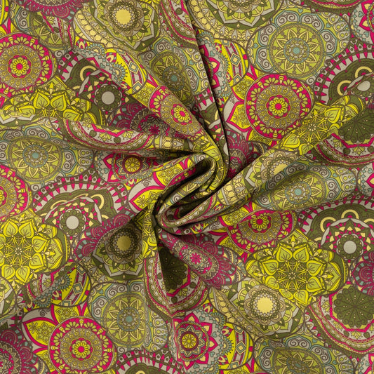 Cotton loopback knit with insulation, mandalas – available online at Šarlotes audumi