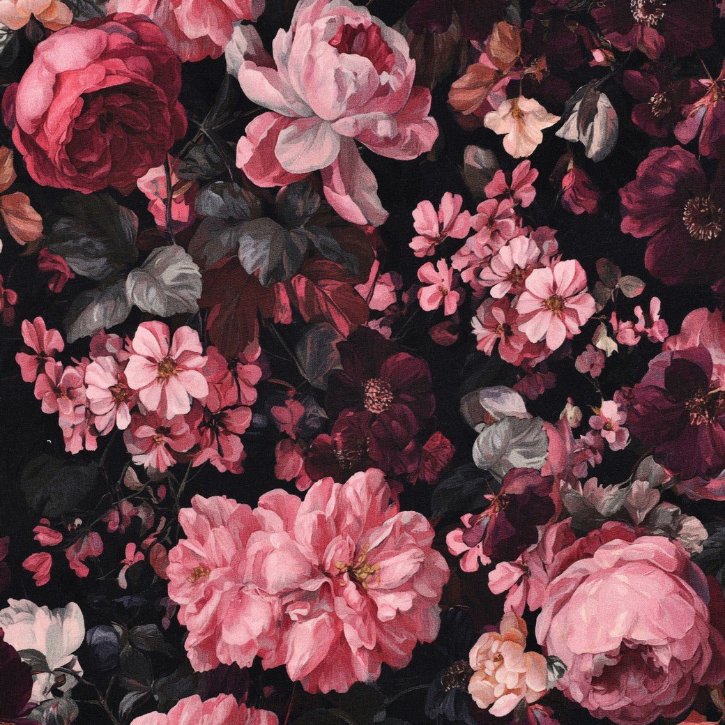 Image de tissu en maille bouclette de coton avec isolant - pivoine 250 g/m² – disponible chez Šarlotes audumi